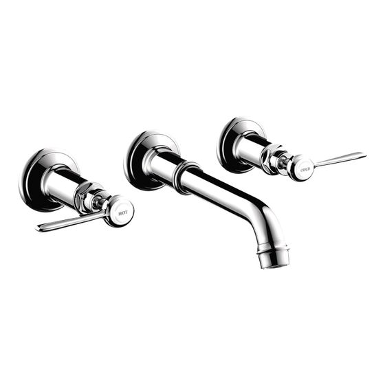 Hansgrohe AXOR Montreux 3-Loch Waschtischarmatur UP, 5l/min, für Wandmontage, Auslauf 165-225mm, Hebelgriff, Edelstahl Optic