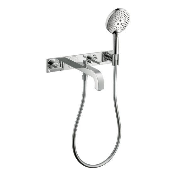 Hansgrohe AXOR Wannenarmatur Citterio 3-Loch Unterputz Wandmontage, Handbrause, Hebelgriff, Platte, Chrom