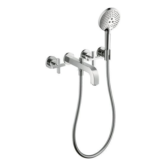 Hansgrohe AXOR Wannenarmatur Citterio 3-Loch Unterputz Wandmontage, Handbrause, Kreuzgriffen, Rosetten, Chrom