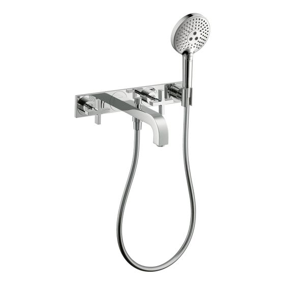 Hansgrohe AXOR Wannenarmatur Citterio 3-Loch Unterputz Wandmontage, Handbrause, Kreuzgriffen, Platte, Chrom