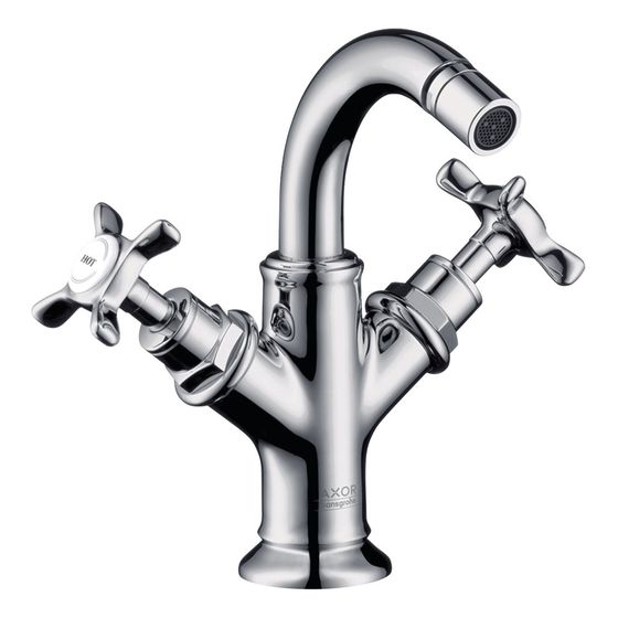 Hansgrohe AXOR Montreux 2-Griff Bidetarmatur, 7,5l/min, Kreuzgriffen, Zugstangen-Ablaufgarnitur, Chrom