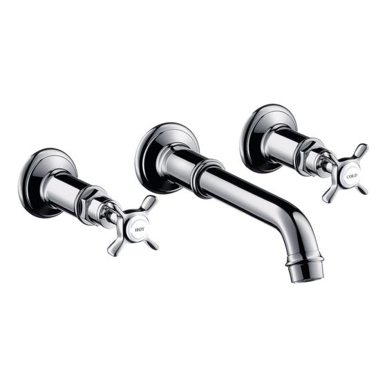 Hansgrohe AXOR Montreux 3-Loch Waschtischarmatur Unterputz, 5l/min, für Wandmontage, Auslauf 165-225mm, Kreuzgriffen, Chrom