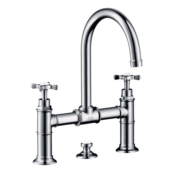 Hansgrohe AXOR Montreux 2-Griff Waschtischarmatur 220mm, 5l/min, Kreuzgriffen, Zugstangen-Ablaufgarnitur, Chrom