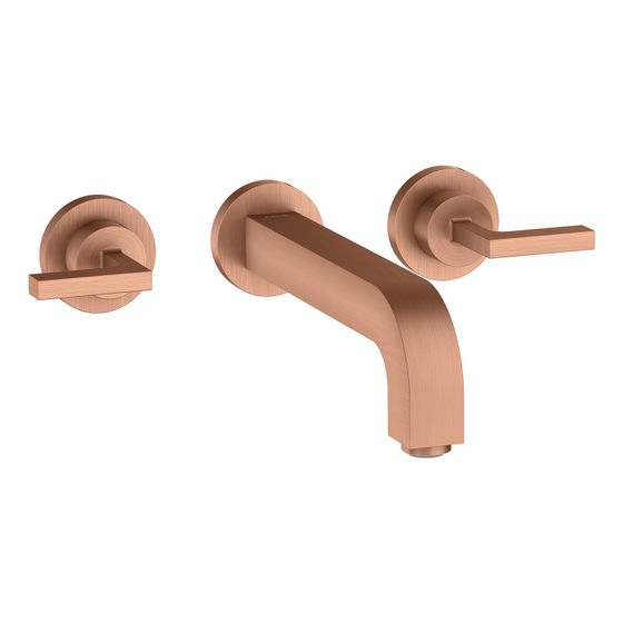 Hansgrohe AXOR Citterio 3-Loch Waschtischarmatur UP für Wandm, Auslauf 222mm, Hebelgriff, Rosetten, Brushed Red Gold