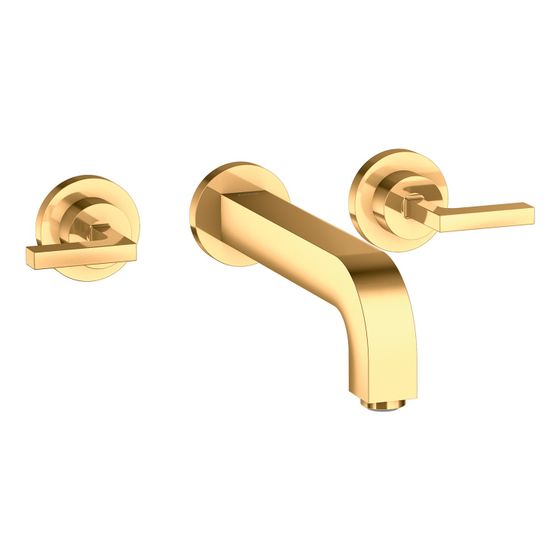 Hansgrohe AXOR Citterio 3-Loch Waschtischarmatur UP für Wandm, Auslauf 222mm, Hebelgriff, Rosetten, Polished Gold Optic