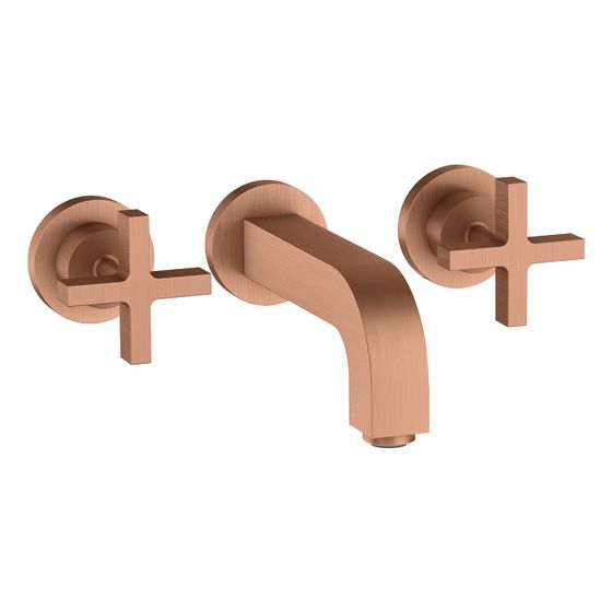 Hansgrohe AXOR Citterio 3-Loch Waschtischarmatur UP für Wandm, Auslauf 162mm, Kreuzgriffen, Rosetten, Brushed Red Gold