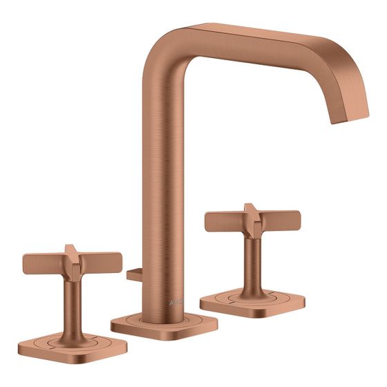 Hansgrohe AXOR Citterio E 3-Loch Waschtischarmatur ComfortZone 170, Rosetten, Zugstangen-Ablaufgarnitur, Brushed Red Gold
