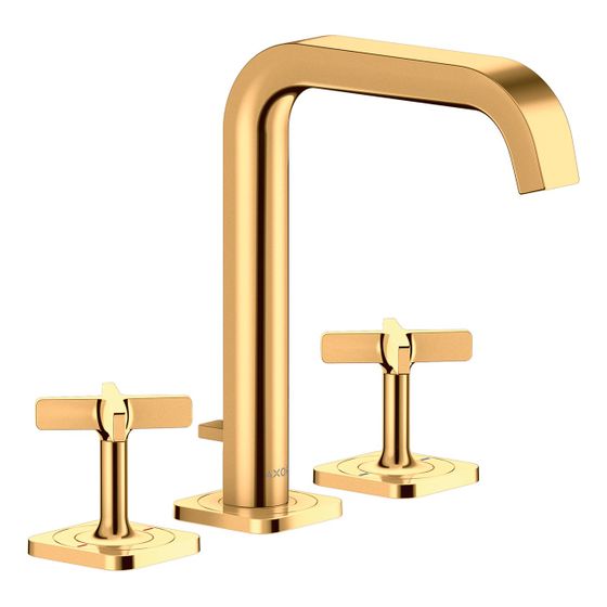 Hansgrohe AXOR Citterio E 3-Loch Waschtischarmatur ComfortZone 170, Rosetten, Zugstangen-Ablaufgarnitur, Polished Gold Optic