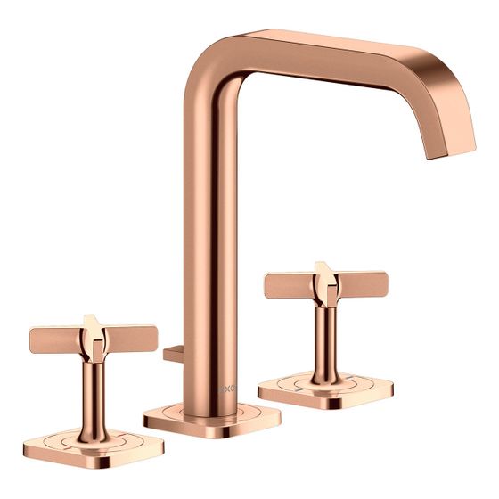 Hansgrohe AXOR Citterio E 3-Loch Waschtischarmatur ComfortZone 170, Rosetten, Zugstangen-Ablaufgarnitur, Polished Red Gold