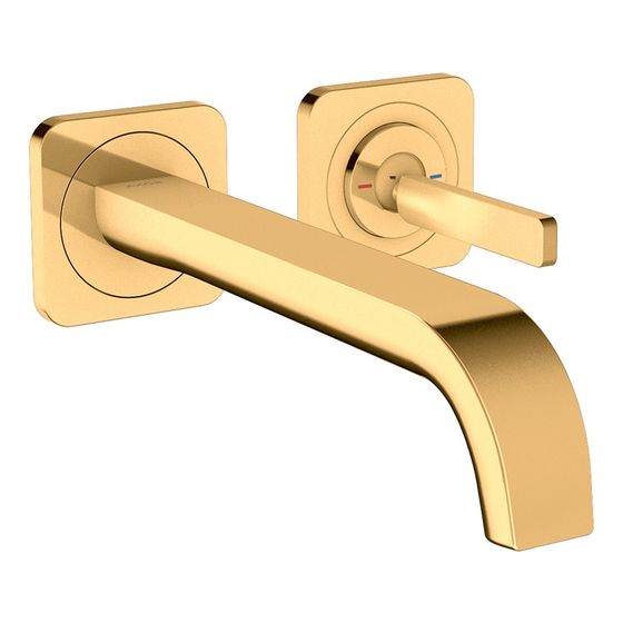 Hansgrohe AXOR Citterio E Einhebel-Waschtischmischer UP, Pin-Griff, Rosetten, Auslauf 221mm für Wandm, Polished Gold Optic