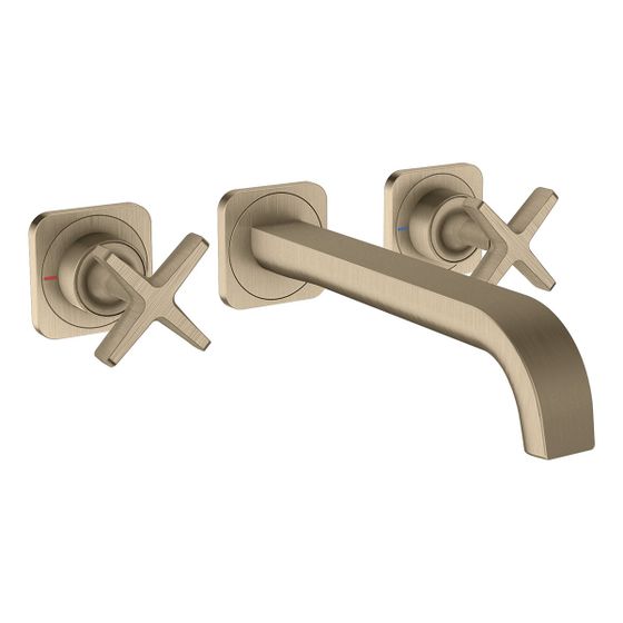 Hansgrohe AXOR Citterio E 3-Loch Waschtischarmatur Unterputz für Wandmontage, Auslauf 220mm, Rosetten, Brushed Nickel