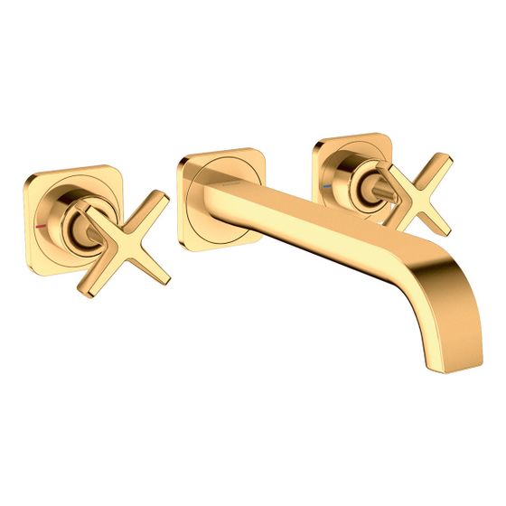 Hansgrohe AXOR Citterio E 3-Loch Waschtischarmatur Unterputz für Wandmontage, Auslauf 220mm, Rosetten, Polished Gold Optic