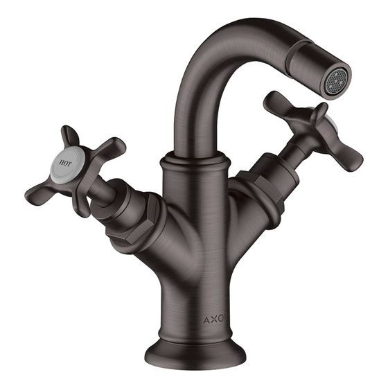 Hansgrohe AXOR Montreux 2-Griff Bidetarmatur, 7,5l/min, Kreuzgriffen, Zugstangen-Ablaufgarnitur, Brushed Black Chrome
