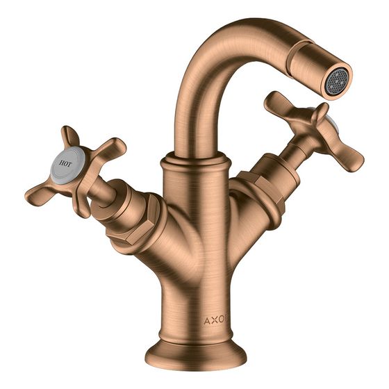 Hansgrohe AXOR Montreux 2-Griff Bidetarmatur, 7,5l/min, Kreuzgriffen, Zugstangen-Ablaufgarnitur, Brushed Bronze