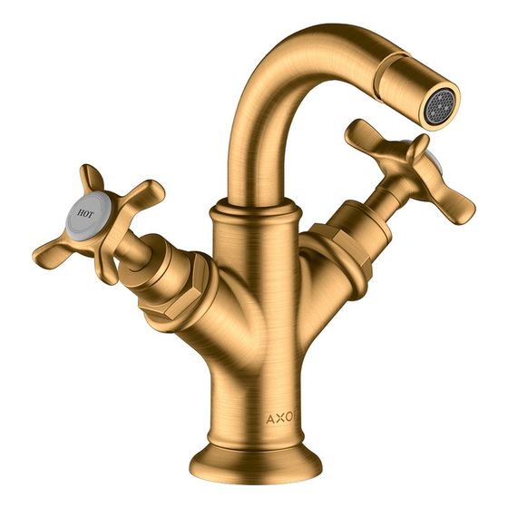 Hansgrohe AXOR Montreux 2-Griff Bidetarmatur, 7,5l/min, Kreuzgriffen, Zugstangen-Ablaufgarnitur, Brushed Gold Optic