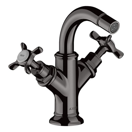 Hansgrohe AXOR Montreux 2-Griff Bidetarmatur, 7,5l/min, Kreuzgriffen, Zugstangen-Ablaufgarnitur, Polished Black Chrome