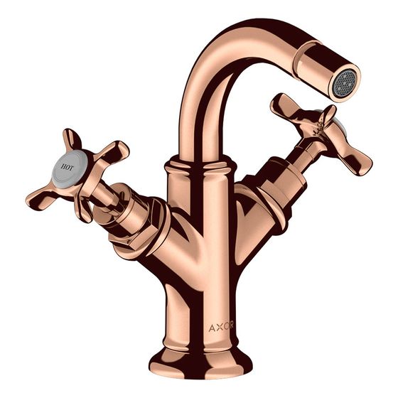 Hansgrohe AXOR Montreux 2-Griff Bidetarmatur, 7,5l/min, Kreuzgriffen, Zugstangen-Ablaufgarnitur, Polished Red Gold