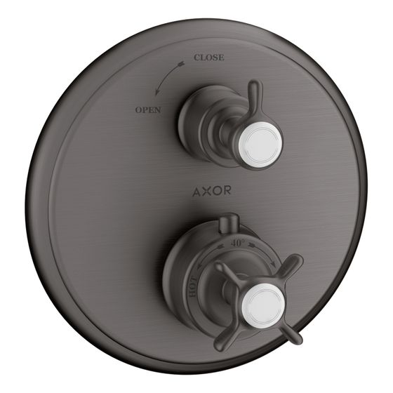 Hansgrohe AXOR Montreux Thermostat Unterputz, 25l/min, Kreuzgriff, Absperrventil, Brushed Black Chrome