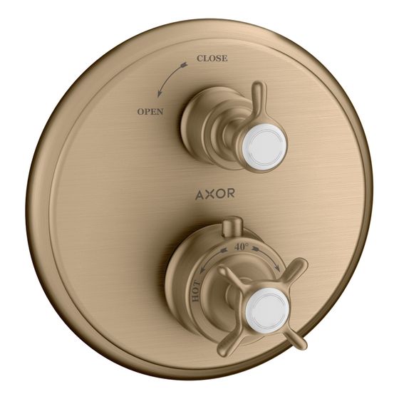Hansgrohe AXOR Montreux Thermostat Unterputz, 25l/min, Kreuzgriff, Absperrventil, Brushed Bronze