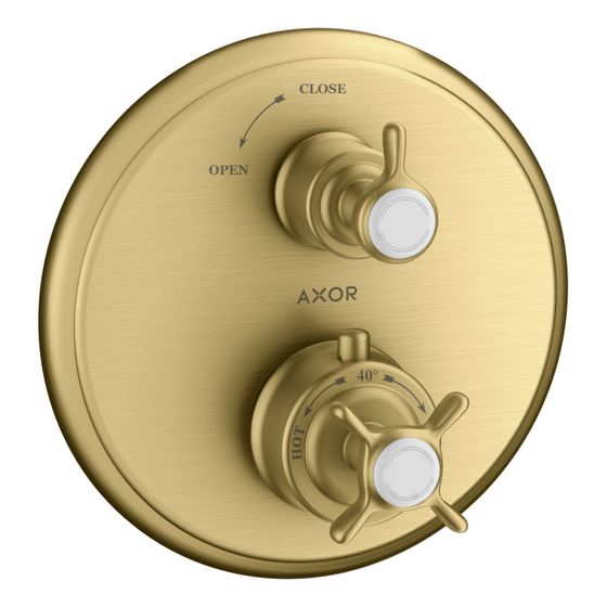 Hansgrohe AXOR Montreux Thermostat Unterputz, 25l/min, Kreuzgriff, Absperrventil, Brushed Gold Optic
