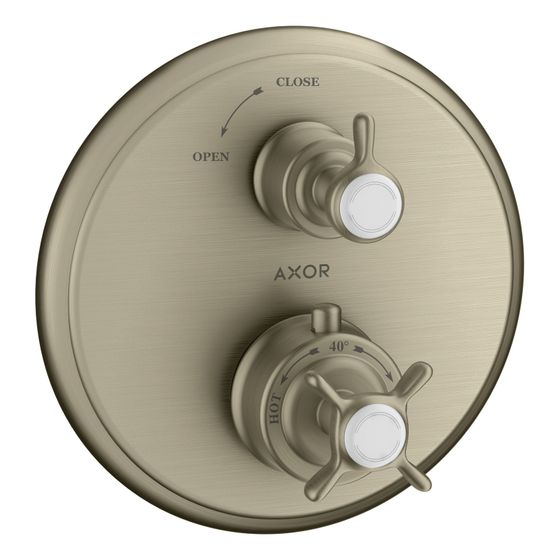 Hansgrohe AXOR Montreux Thermostat Unterputz, 25l/min, Kreuzgriff, Absperrventil, Brushed Nickel