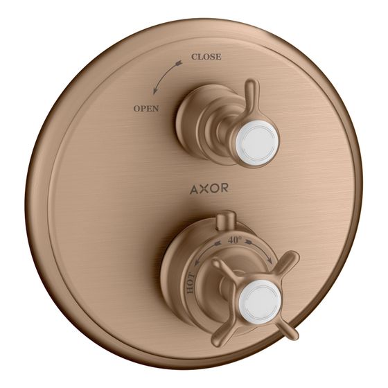 Hansgrohe AXOR Montreux Thermostat Unterputz, 25l/min, Kreuzgriff, Absperrventil, Brushed Red Gold