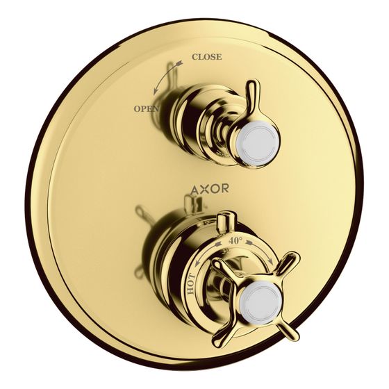 Hansgrohe AXOR Montreux Thermostat Unterputz, 25l/min, Kreuzgriff, Absperrventil, Polished Gold Optic