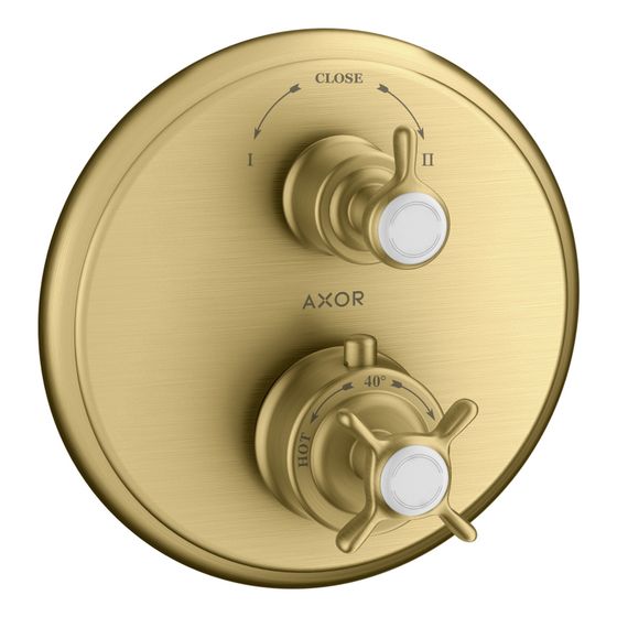 Hansgrohe AXOR Montreux Thermostat Unterputz, 29l/min, Kreuzgriff, Ab- und Umstellventil, Brushed Gold Optic