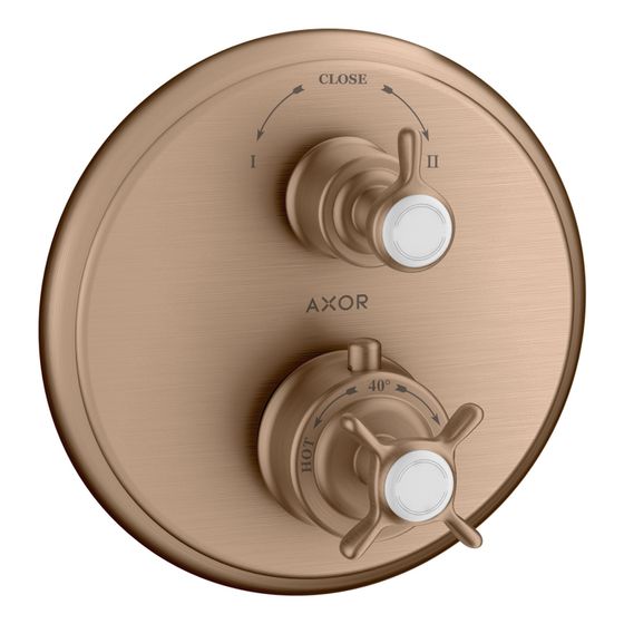 Hansgrohe AXOR Montreux Thermostat Unterputz, 29l/min, Kreuzgriff, Ab- und Umstellventil, Brushed Red Gold