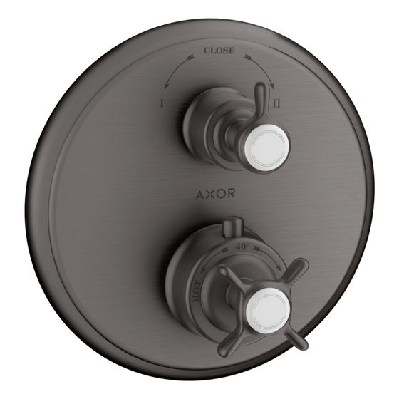 Hansgrohe AXOR Montreux Thermostat Unterputz, 29l/min, Kreuzgriff, Ab- und Umstellventil, Brushed Black Chrome