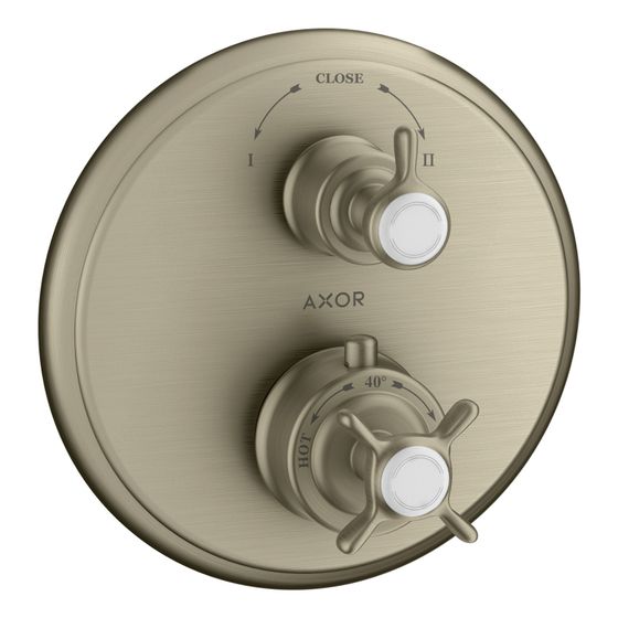 Hansgrohe AXOR Montreux Thermostat Unterputz, 29l/min, Kreuzgriff, Ab- und Umstellventil, Brushed Nickel