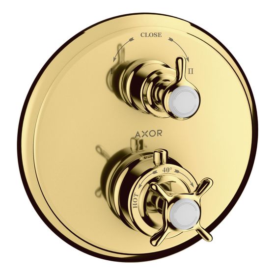 Hansgrohe AXOR Montreux Thermostat Unterputz, 29l/min, Kreuzgriff, Ab- und Umstellventil, Polished Gold Optic