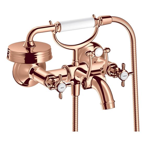 Hansgrohe AXOR Montreux 2-Griff Wannenarmatur Aufputz, 20l/min, Kreuzgriffen, Polished Red Gold