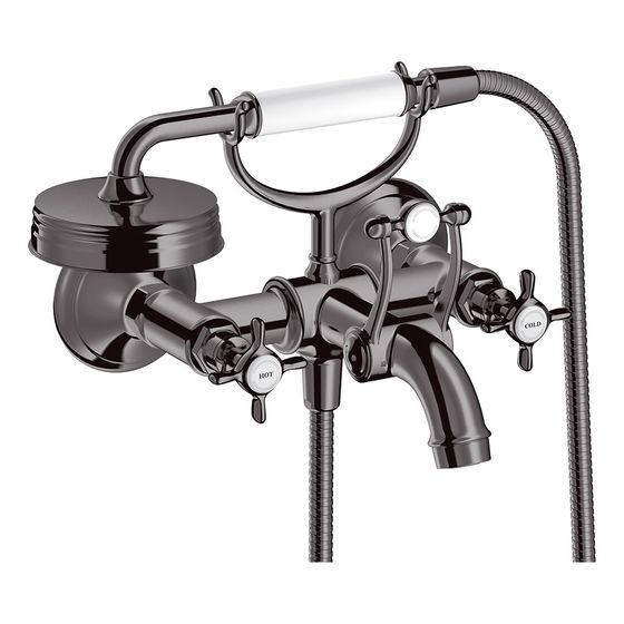 Hansgrohe AXOR Montreux 2-Griff Wannenarmatur Aufputz, 20l/min, Kreuzgriffen, Polished Black Chrome