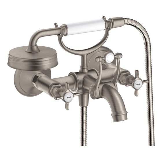 Hansgrohe AXOR Montreux 2-Griff Wannenarmatur Aufputz, 20l/min, Kreuzgriffen, Edelstahl Optic