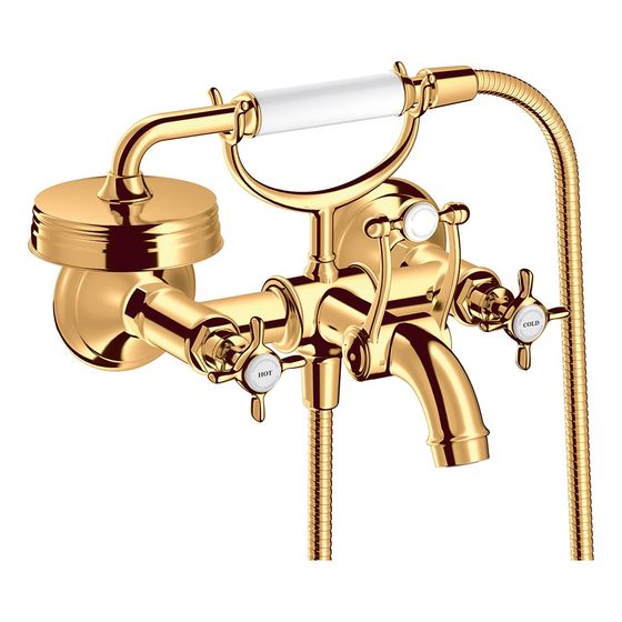 Hansgrohe AXOR Montreux 2-Griff Wannenarmatur Aufputz, 20l/min, Kreuzgriffen, Polished Gold Optic