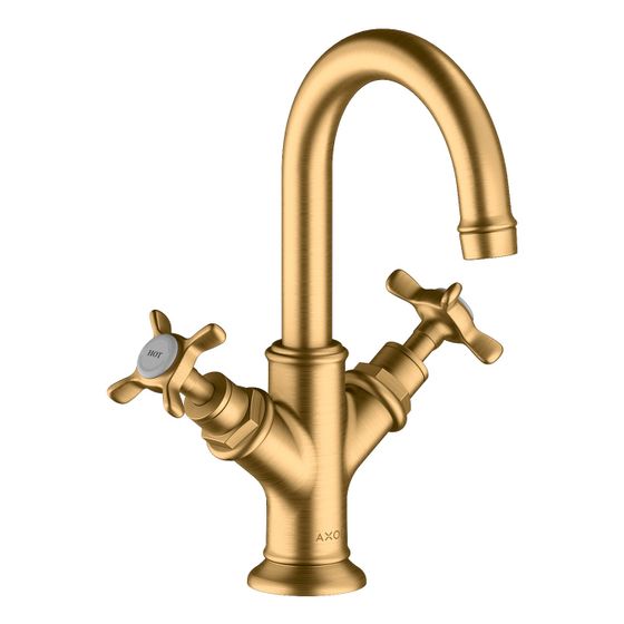 Hansgrohe AXOR Montreux 2-Griff Waschtischarmatur 160mm, 5l/min, Kreuzgriffen für HWB, Zugstangen-Ablaufgarnitur, Brushed Brass