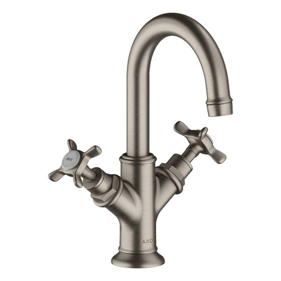Hansgrohe AXOR Montreux 2-Griff Waschtischarmatur 160mm, 5l/min, Kreuzgriffen für HWB, Zugstangen-Ablaufg., Edelstahl Optic