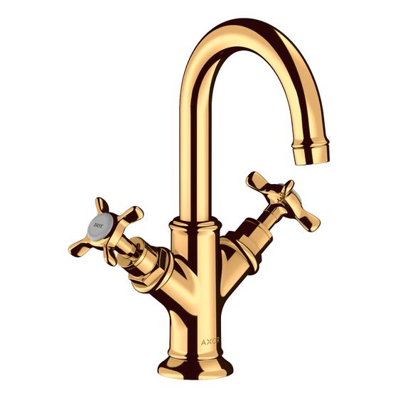 Hansgrohe AXOR Montreux 2-Griff Waschtischarmatur 160mm, 5l/min, Kreuzgriffen für HWB, Zugstangen-Ablaufg., Polished Gold Optic