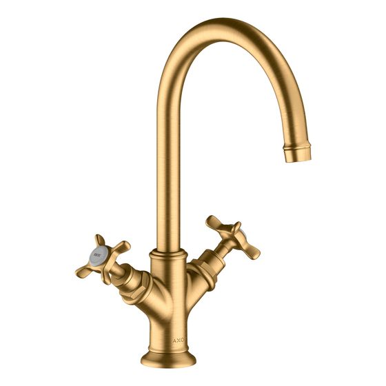 Hansgrohe AXOR Montreux 2-Griff Waschtischarmatur 210mm, 5l/min, Kreuzgriffen, Ablaufgarnitur, Brushed Brass