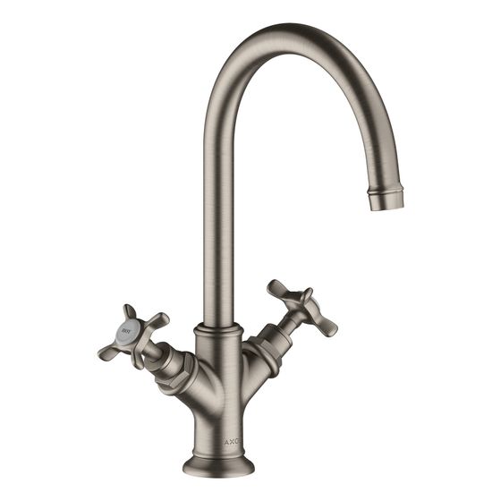 Hansgrohe AXOR Montreux 2-Griff Waschtischarmatur 210mm, 5l/min, Kreuzgriffen, Ablaufgarnitur, Edelstahl Optic
