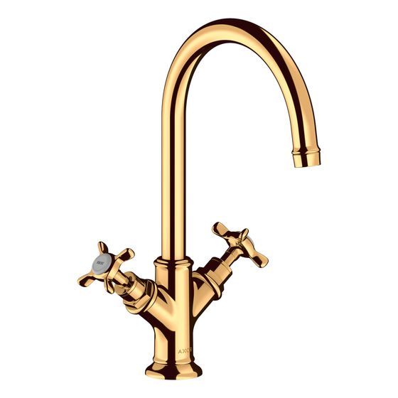 Hansgrohe AXOR Montreux 2-Griff Waschtischarmatur 210mm, 5l/min, Kreuzgriffen, Ablaufgarnitur, Polished Gold Optic