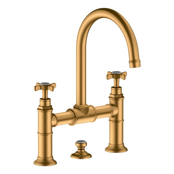Hansgrohe AXOR Montreux 2-Griff Waschtischarmatur 220mm, 5l/min, Kreuzgriffen, Zugstangen-Ablaufgarnitur, Brushed Gold Optic