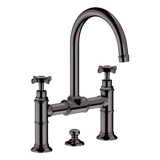 Hansgrohe AXOR Montreux 2-Griff Waschtischarmatur 220mm, 5l/min, Kreuzgriffen, Zugstangen-Ablaufgarnitur, Polished Black Chrome
