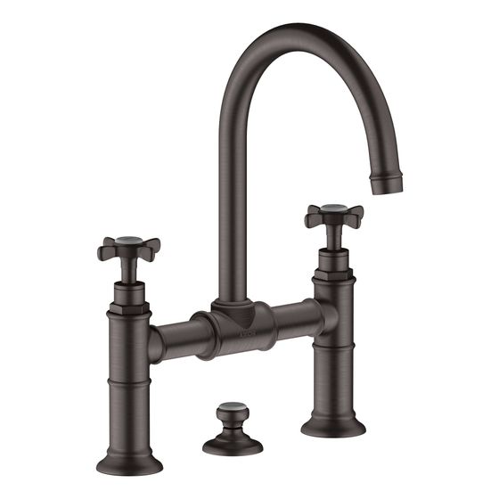 Hansgrohe AXOR Montreux 2-Griff Waschtischarmatur 220mm, 5l/min, Kreuzgriffen, Zugstangen-Ablaufgarnitur, Brushed Black Chrome