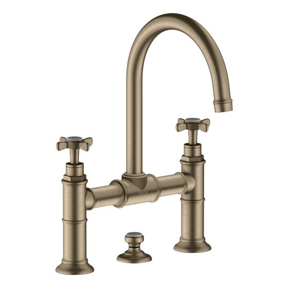 Hansgrohe AXOR Montreux 2-Griff Waschtischarmatur 220mm, 5l/min, Kreuzgriffen, Zugstangen-Ablaufgarnitur, Brushed Nickel