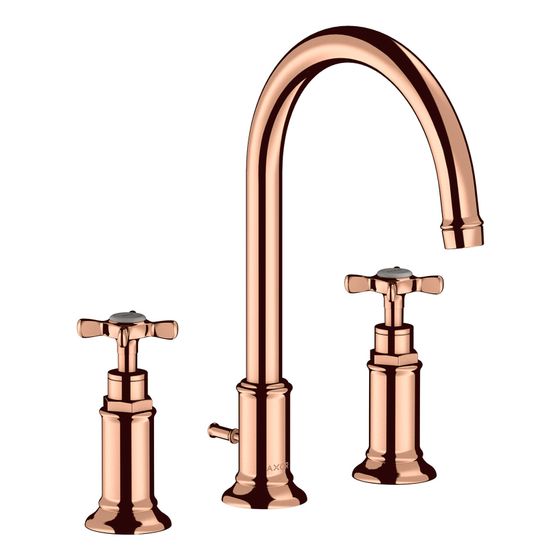 Hansgrohe AXOR Montreux 3-Loch Waschtischarmatur 180mm, 5l/min, Kreuzgriffen, Zugstangen-Ablaufgarnitur, Polished Red Gold
