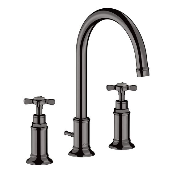 Hansgrohe AXOR Montreux 3-Loch Waschtischarmatur 180mm, 5l/min, Kreuzgriffen, Zugstangen-Ablaufgarnitur, Polished Black Chrome