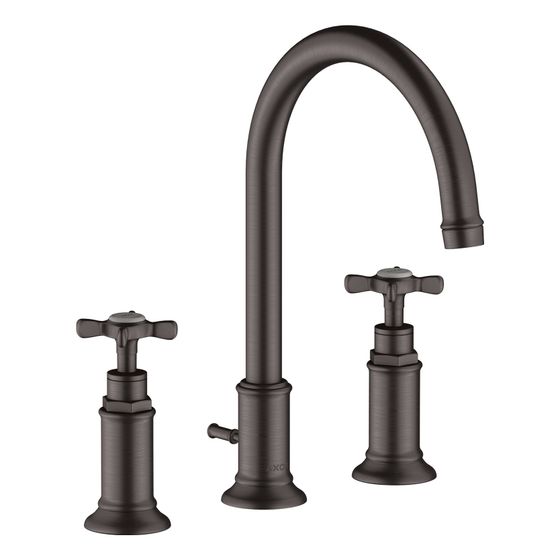 Hansgrohe AXOR Montreux 3-Loch Waschtischarmatur 180mm, 5l/min, Kreuzgriffen, Zugstangen-Ablaufgarnitur, Brushed Black Chrome