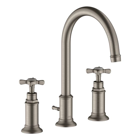 Hansgrohe AXOR Montreux 3-Loch Waschtischarmatur 180mm, 5l/min, Kreuzgriffen, Zugstangen-Ablaufgarnitur, Edelstahl Optic